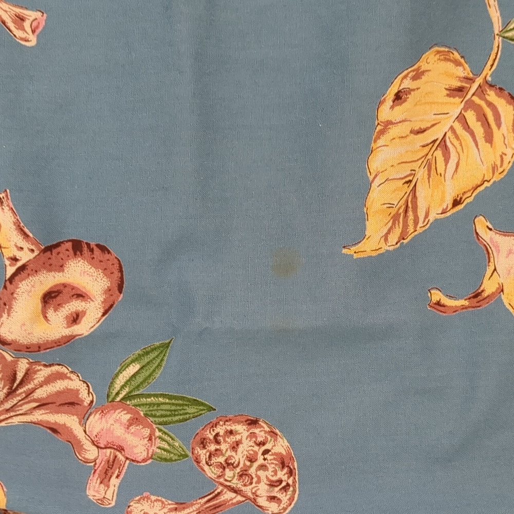 April Cornell Autumn Mushroom Forager 54x54 Blue Tablecloth - Picture 5 of 5